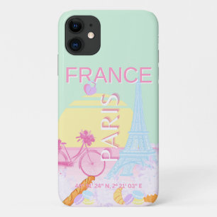 Paris, France, Travel Art, Preppy, Pastel, Green Case-Mate iPhone Case
