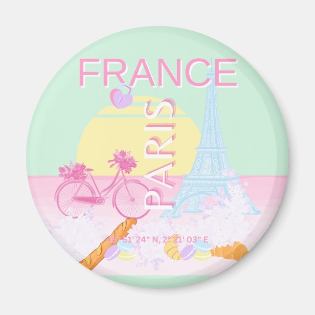Paris, France, Travel Art, Preppy, Pastel, Green Magnet (Front)