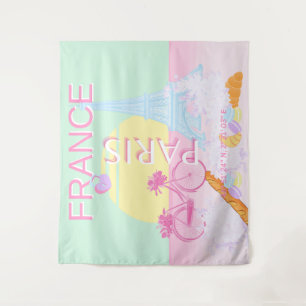 Paris, France, Travel Art, Preppy, Pastel, Green Tapestry
