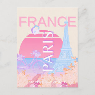 Paris, France, Travel Art, Preppy, Pastel Holiday Postcard