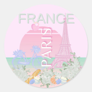 Paris, France, Travel Art, Preppy, Pastel, Pink Classic Round Sticker