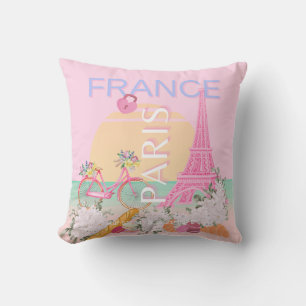 Paris, France, Travel Art, Preppy, Pastel, Pink Cushion
