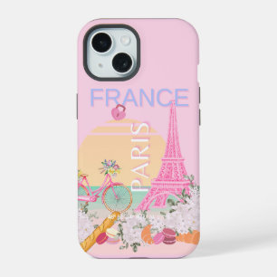 Paris, France, Travel Art, Preppy, Pastel, Pink iPhone 15 Case