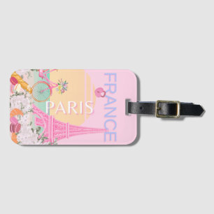 Paris, France, Travel Art, Preppy, Pastel, Pink Luggage Tag