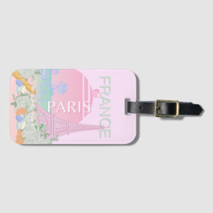 Paris, France, Travel Art, Preppy, Pastel, Pink Luggage Tag