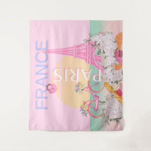 Paris, France, Travel Art, Preppy, Pastel, Pink Tapestry