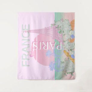 Paris, France, Travel Art, Preppy, Pastel, Pink Tapestry