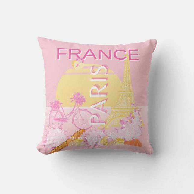 Paris, France, Travel Art, Preppy, Pink Cushion (Front)