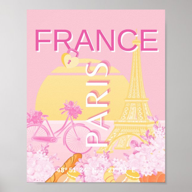 Paris, France, Travel Art, Preppy, Pink Poster (Front)