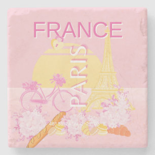 Paris, France, Travel Art, Preppy, Pink Stone Coaster