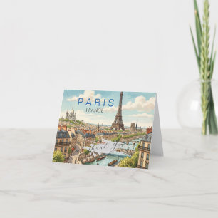 Paris France Travel Art Vintage   Personalise Thank You Card