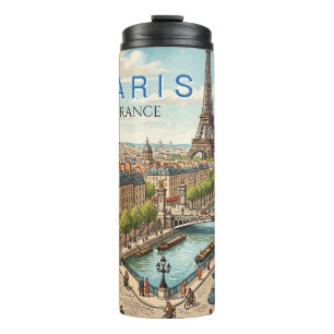 Paris France Travel Art Vintage Thermal Tumbler