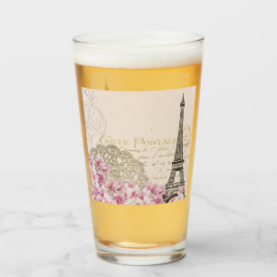 Paris France Travel Eiffel Tower with Rose Flowers Glass