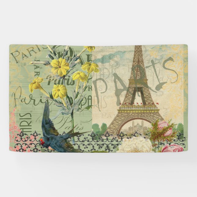 Paris France Travel Vintage Antique Art Painting Banner (Horizontal)