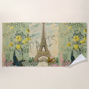 Paris France Travel Vintage Antique Art Painting Beach Towel