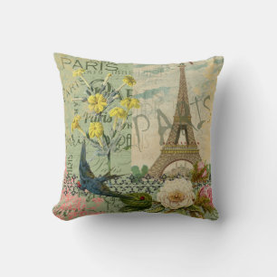 Paris France Travel Vintage Antique Art Painting Cushion