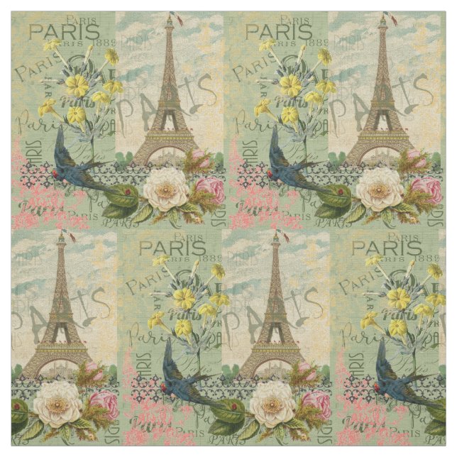 Paris France Travel Vintage Antique Art Painting Fabric (Swatch)