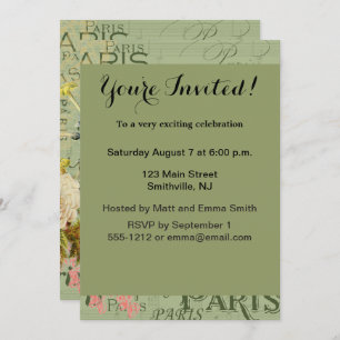 Paris France Travel Vintage Antique Art Painting Invitation