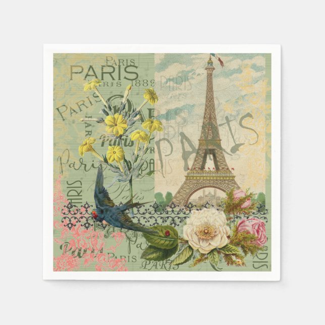 Paris France Travel Vintage Antique Art Painting Napkin (Front)