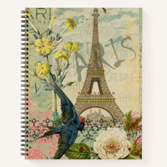 Paris France Travel Vintage Antique Art Painting Notebook (Front)