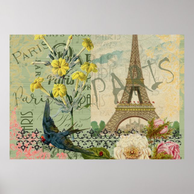 Paris France Travel Vintage Antique Art Painting Poster (Front)