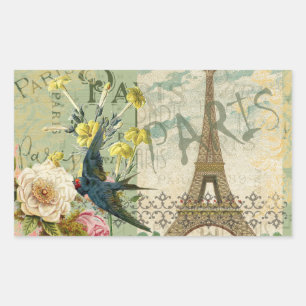 Paris France Travel Vintage Antique Art Painting Rectangular Sticker
