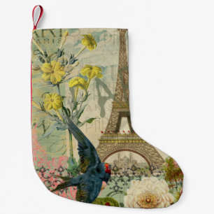 Paris France Travel Vintage Antique Art Painting Small Christmas Stocking