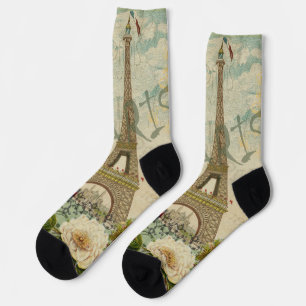 Paris France Travel Vintage Antique Art Painting Socks