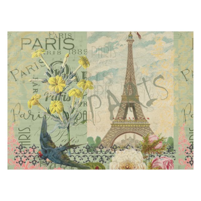 Paris France Travel Vintage Antique Art Painting Tablecloth (Front (Horizontal))