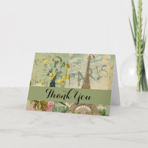 Paris France Travel Vintage Antique Art Painting Thank You Card