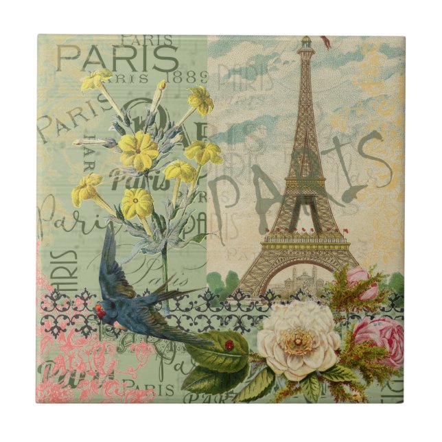 Paris France Travel Vintage Antique Art Painting Tile (Front)