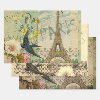 Paris France Travel Vintage Antique Art Painting Wrapping Paper Sheet
