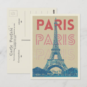Paris France typography and Eiffel tower Postcard