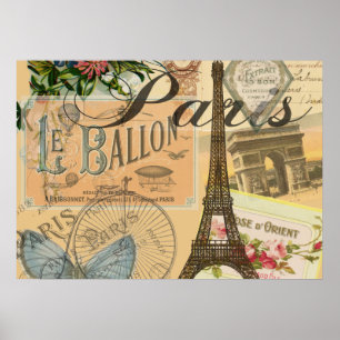 Paris France Vintage Travel Colorful Artwork Poster