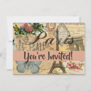 Paris France Vintage Travel Colourful Artwork Invitation