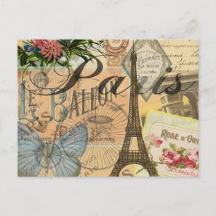 Paris France Vintage Travel Colourful Artwork Postcard
