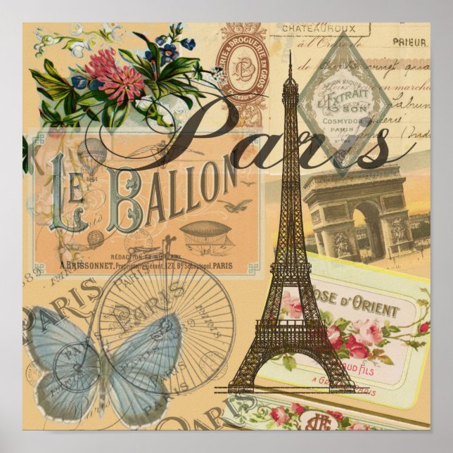 Paris France Vintage Travel Colourful Artwork Poster (Front)
