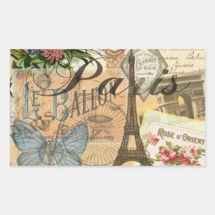 Paris France Vintage Travel Colourful Artwork Rectangular Sticker