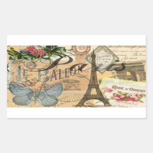 Paris France Vintage Travel Colourful Artwork Rectangular Sticker