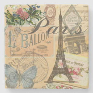 Paris France Vintage Travel Colourful Artwork Stone Coaster