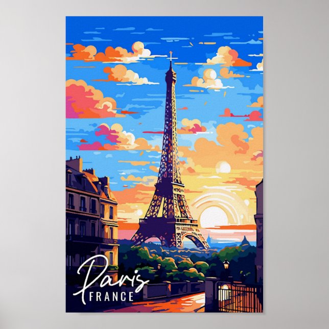 Paris France vintage travel illustration Poster (Front)