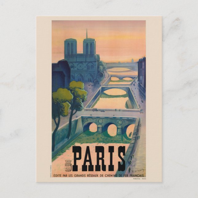 Paris France Vintage Travel Poster 1937 Postcard (Front)