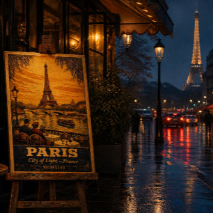 Paris France Vintage Travel Poster –Retro Wall Art