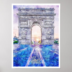 Paris France vintage travel watercolor Poster