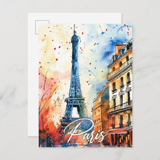 Paris France Watercolor Painting Travel Postcard (Front/Back)