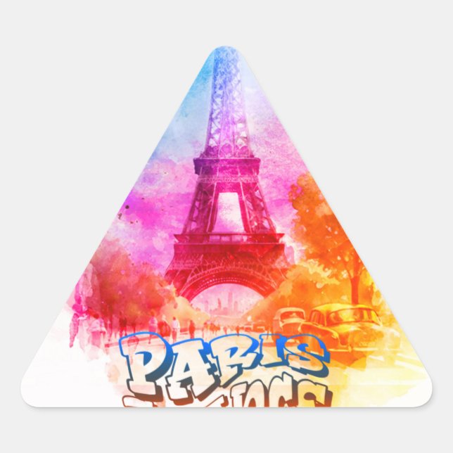 Paris France Watercolor Painting Triangle Sticker (Front)