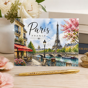 Paris France Watercolor Postcard