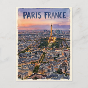 Paris France Watercolor Travel Sketch Postcard
