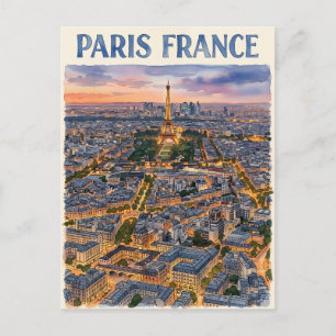 Paris France Watercolor Travel Sketch Postcard