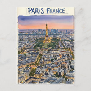 Paris France Watercolor Travel Sketch Postcard